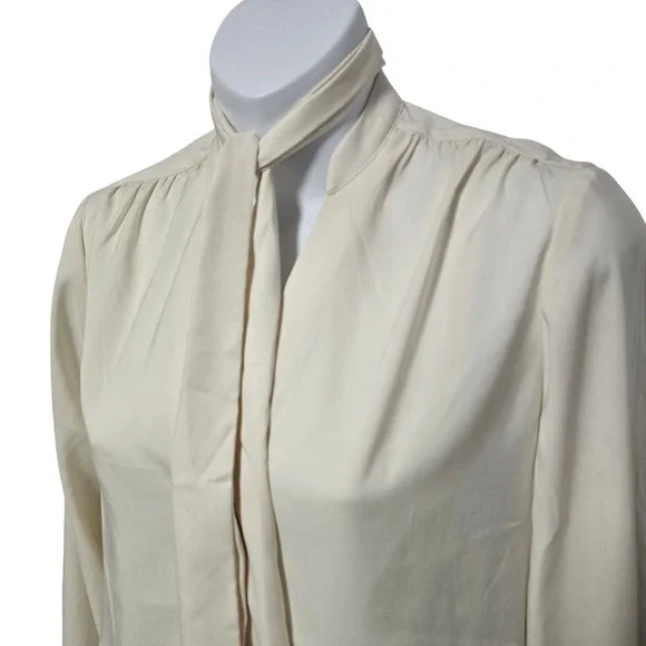 EXPRESS Portofino Blouse Ivory Long Sleeve Neck Tie Conscious Edit XS - Picture 2 of 7